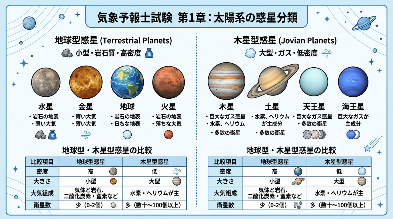 太陽系の惑星分類：地球型惑星 vs 木星型惑星