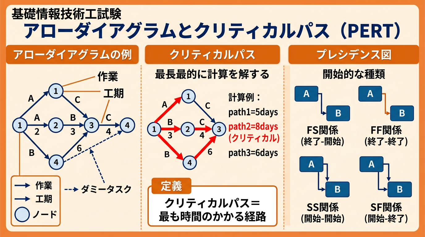 アローダイアグラム・クリティカルパスとプレシデンスダイアグラムの依存関係