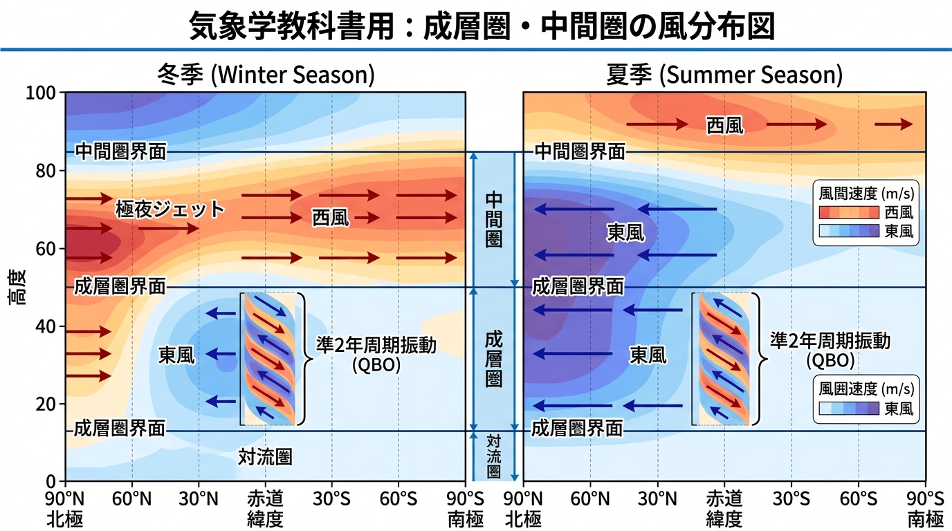 成層圏の東西風分布