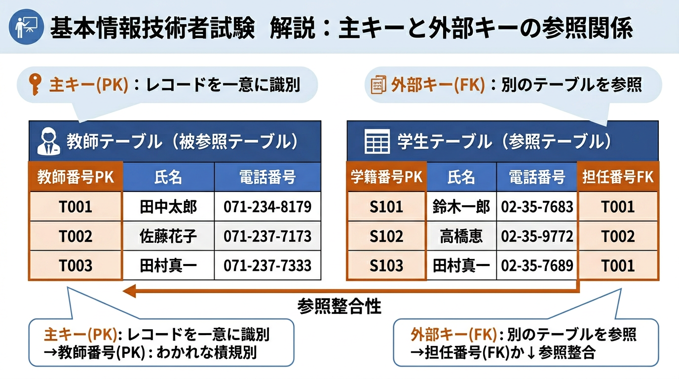 主キーと外部キーの参照関係