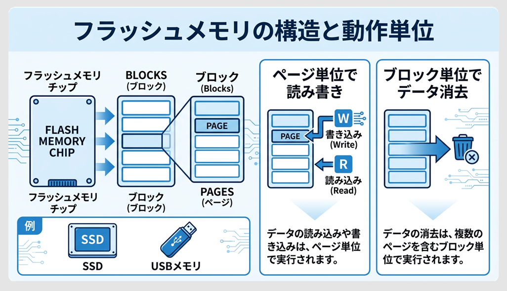 フラッシュメモリのページ・ブロック構造