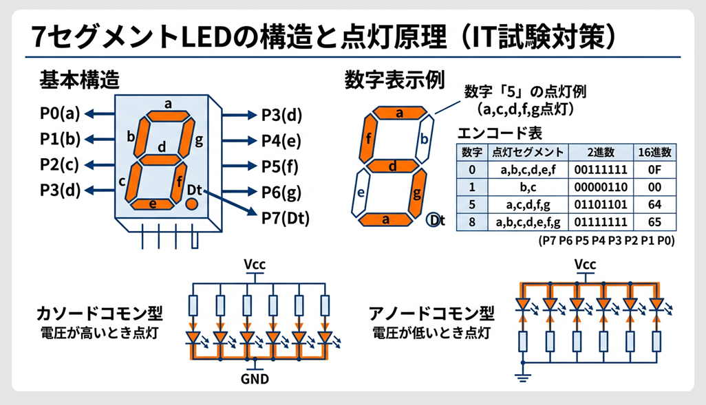 7セグメントLEDの構造と出力ポート