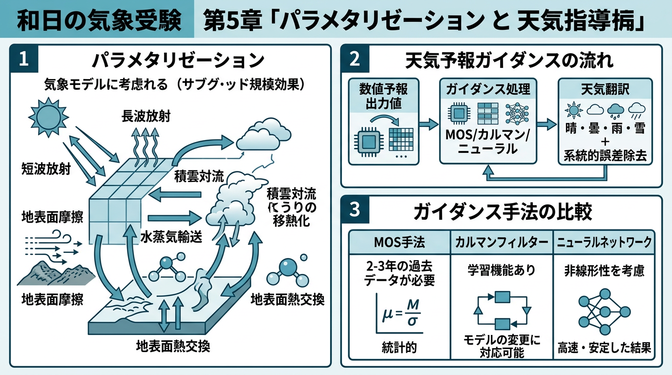 パラメタリゼーションと天気予報ガイダンスの教育図