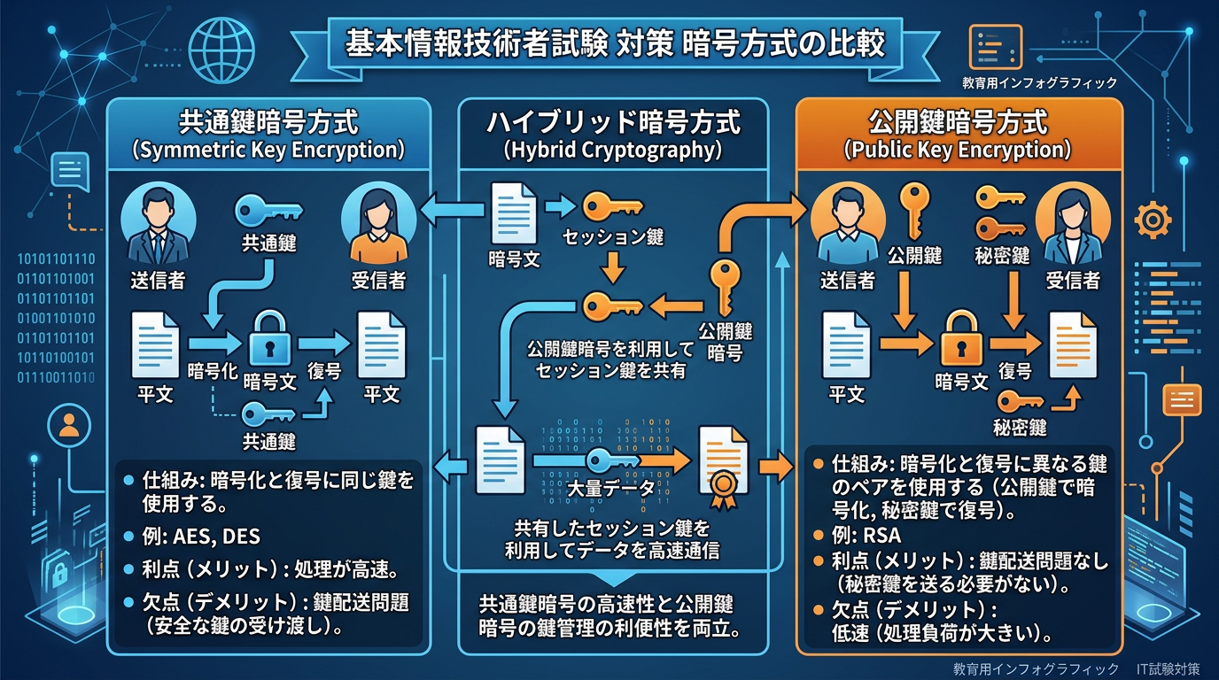 暗号化方式の比較（共通鍵 vs 公開鍵）