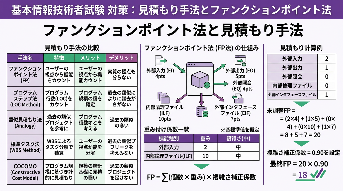 ファンクションポイント法と各種見積もり手法の比較