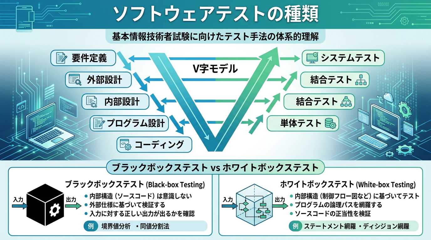 ソフトウェアテストの種類とVモデル