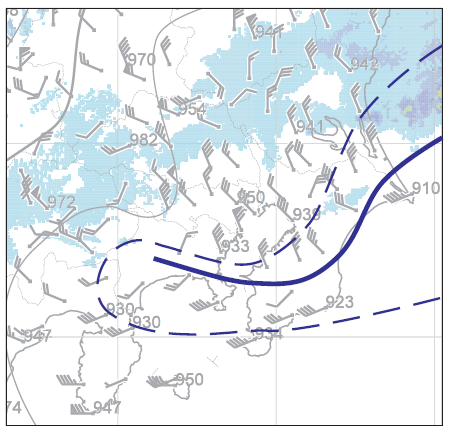 993hPa等圧線とシアーラインの作図