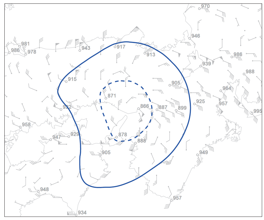 992hPa・988hPa等圧線の作図解答